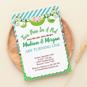 Two Peas In A Pod Twins Birthday Invitation
