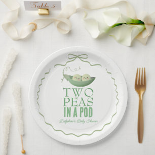 Two Peas in a Pod Twins Green Bow Baby Shower  Paper Plates