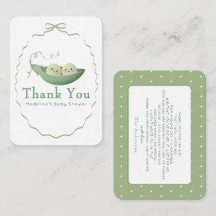 Two Peas in a Pod Twins Green Bow Baby Thank You Note Card