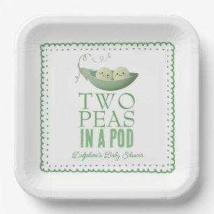 Two Peas in a Pod Twins Green Doodle Baby Shower  Paper Plates