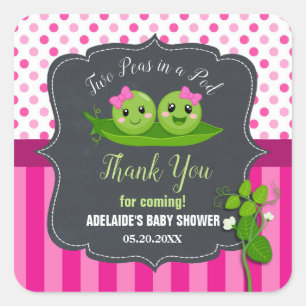 Two Peas in a Pod Twins Twin Girls Baby Shower Square Sticker