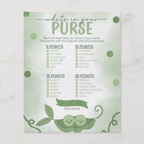 Two Peas In a Pod Whats in Your Purse Game Flyer