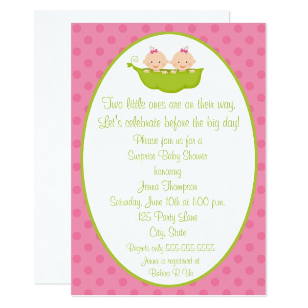 Two Peas Twin Girls Baby Shower Invitation
