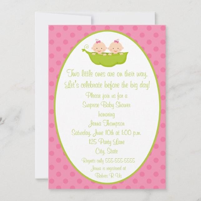 Two Peas Twin Girls Baby Shower Invitation (Front)