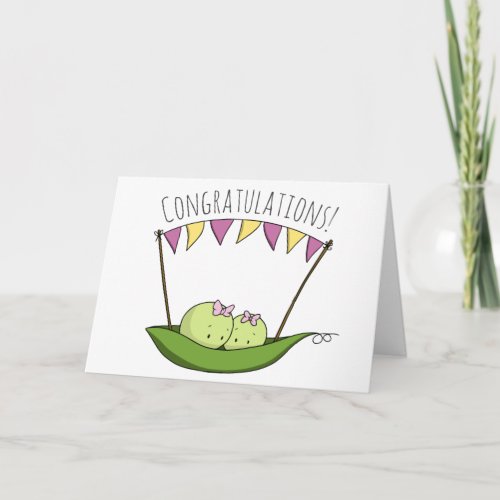 Two Peas Twin Girls Newborn Congratulations Baby Card