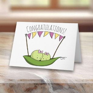 Two Peas Twin Girls Newborn Congratulations Baby Card