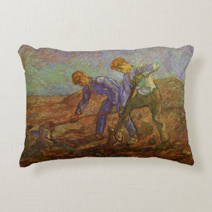 Two Peasants Digging by Vincent van Gogh Accent Pillow