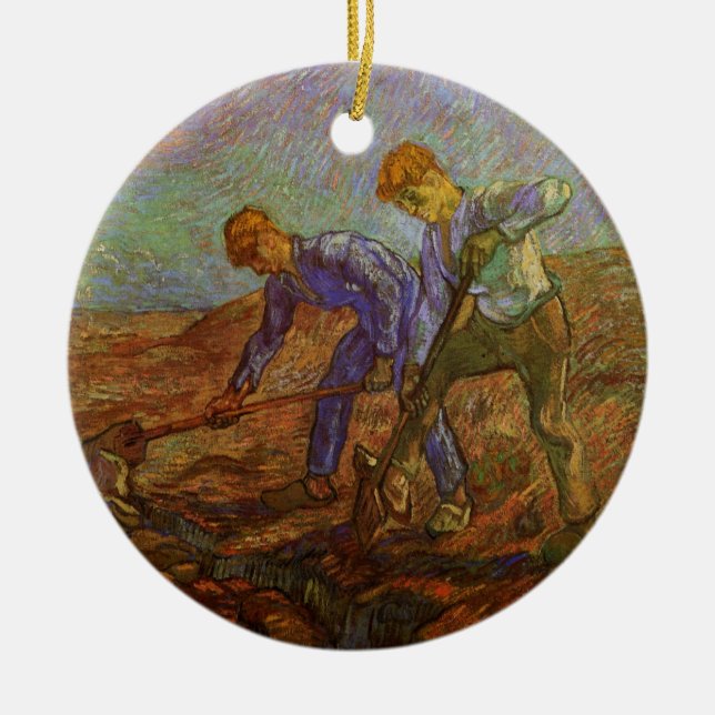 Two Peasants Digging by Vincent van Gogh Ceramic Ornament (Front)