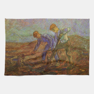 Two Peasants Digging by Vincent van Gogh Kitchen Towel