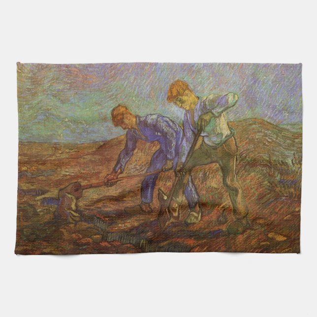 Two Peasants Digging by Vincent van Gogh Kitchen Towel (Horizontal)