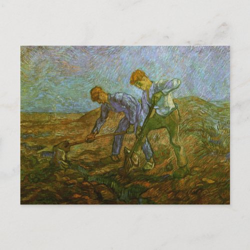 Two Peasants Digging Van Gogh Fine Art Postcard