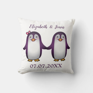 Two Penguins In Love Save The Date Throw Pillow