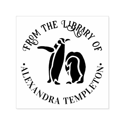 Two Penguins Silhouette âœFrom the Library ofâ Name Self_inking Stamp