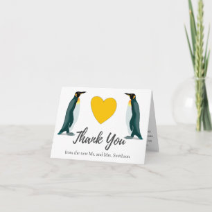 Two Penguins Yellow Heart Wedding Thank You