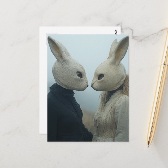 Two People in Rabbit Masks Postcard (Front/Back In Situ)