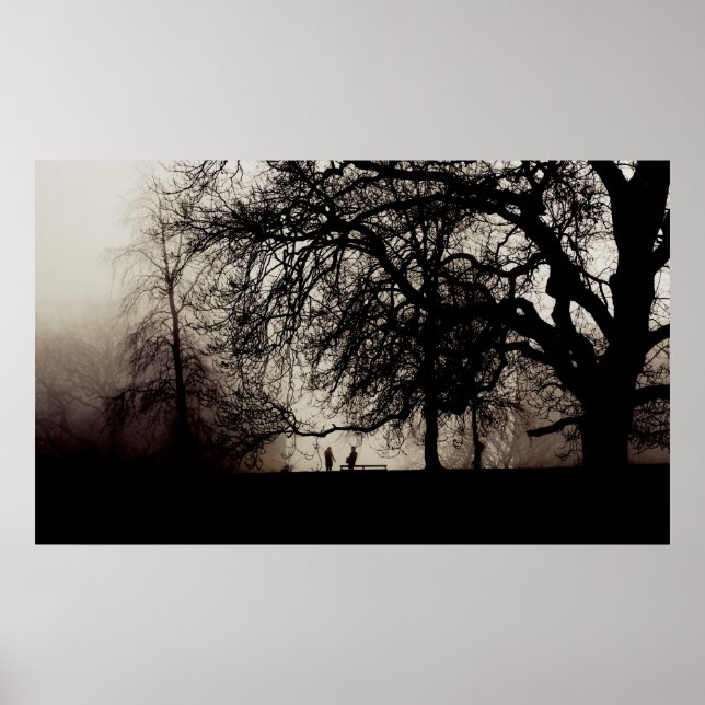 Two people meet in a foggy park poster (Front)