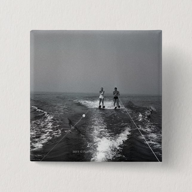 Two people waterskiing button (Front)