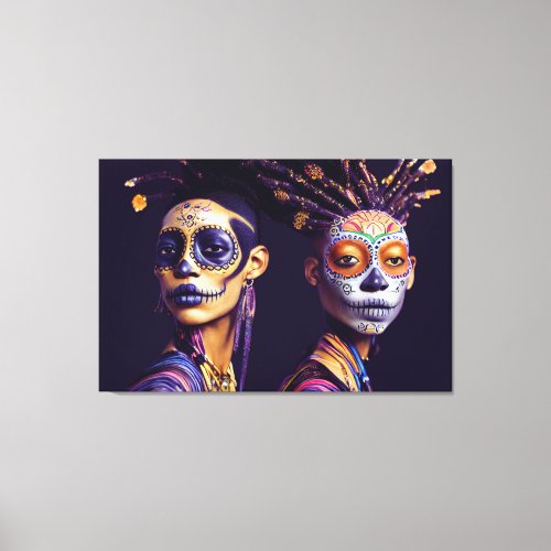 Two people with voodoo makeup on thier faces canvas print