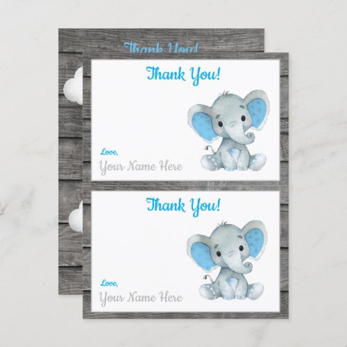 Two Per Page Thank You Cards Elephant Boy Shower