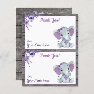 Two Per Page Thank You Cards Elephant Purple
