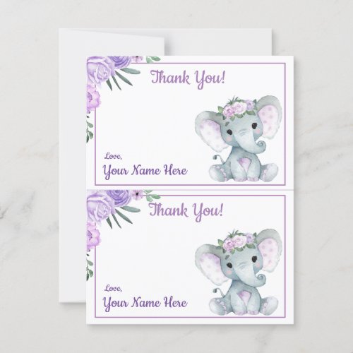 Two Per Page Thank You Cards Elephant Purple Tags