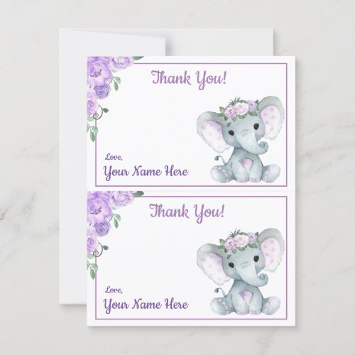 Two Per Page Thank You Cards Elephant Purple Tags