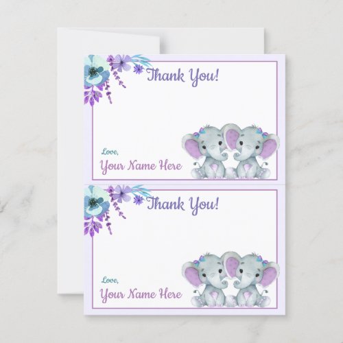 Two Per Page Thank You Cards Elephant Twin Shower