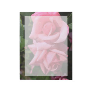 two perfect hot pink rose flowers. love notepad
