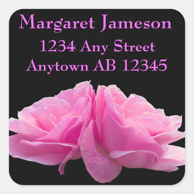 Two Perfectly Pink Roses Wedding Address Label (Front)