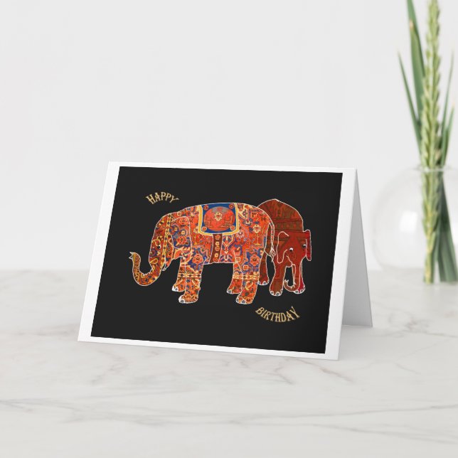 "Two Persian Elephants"Happy Birthday Card (Front)