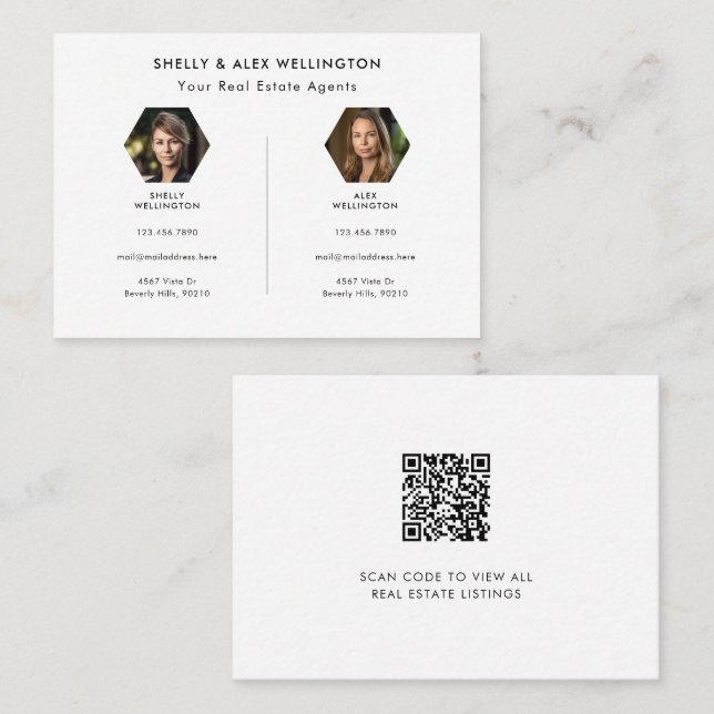 Two Person Custom QR Code Photo Real Estate Business Card (Front/Back)