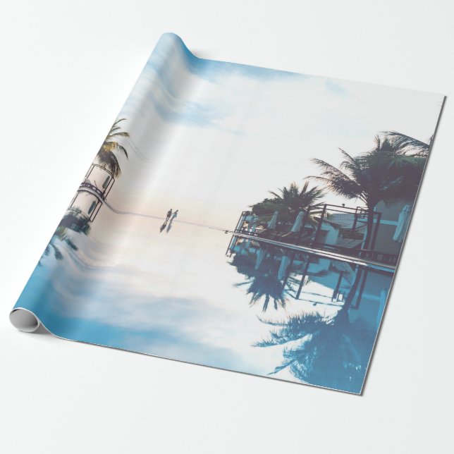 Two person standing beside swimming pool wrapping paper (Unrolled)