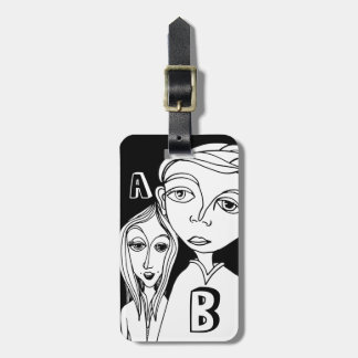 Two Personalized Letters & Fun Doodle Characters Luggage Tag