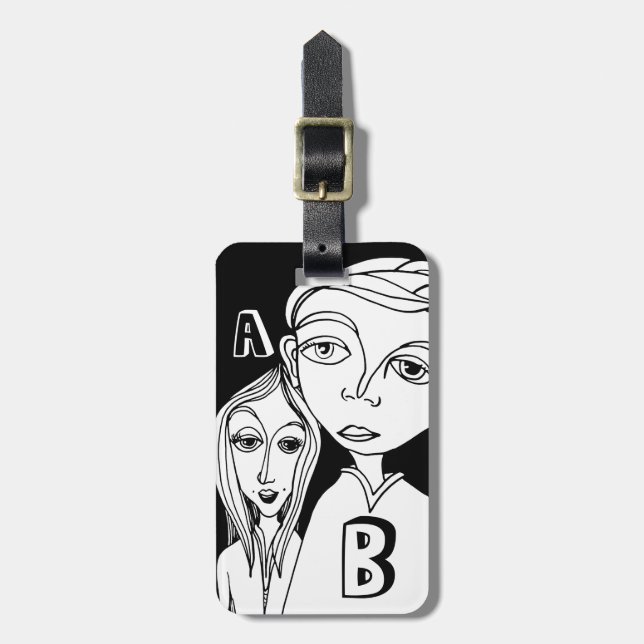 Two Personalized Letters & Fun Doodle Characters Luggage Tag (Front Vertical)