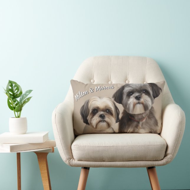 Two Pet photo and name Memory Gift Lumbar Pillow (Chair)