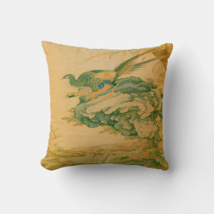 Two Pheasants 19th c. Chinese Print Throw Pillow