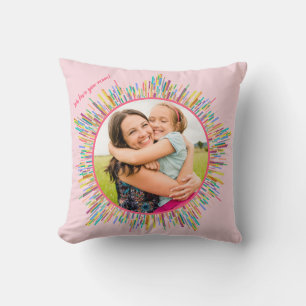 Two Photo Abstract & Colorful Art Custom Text Pink Throw Pillow
