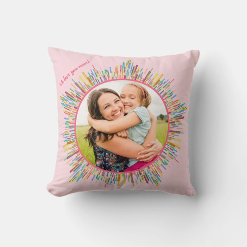 Two Photo Abstract  Colorful Art Custom Text Pink Throw Pillow