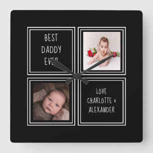 Two Photo and Text Template Square Wall Clock