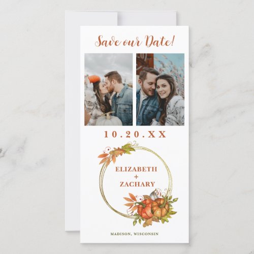 Two Photo Autumn Pumpkins Fall Wedding Save The Date