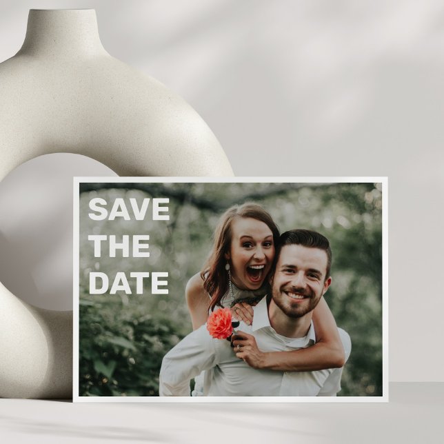 Two Photo Bold White Text Overlay Simple Wedding Save The Date (Creator Uploaded)