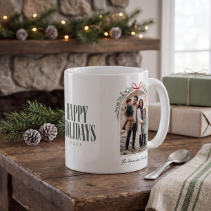 Two Photo Botanical Happy Holidays Coffee Mug
