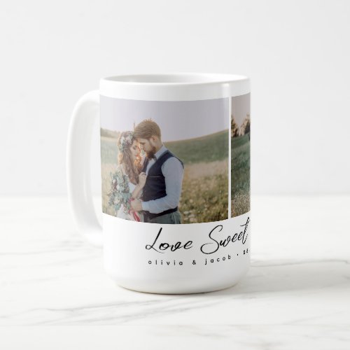 Two Photo Calligraphy Love Sweet Love Newlywed Coffee Mug