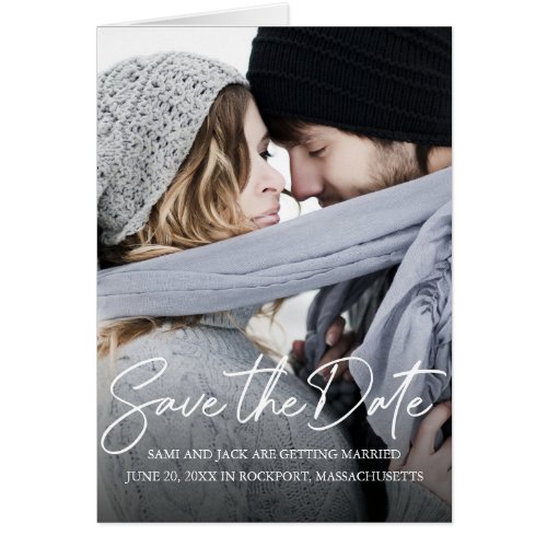 Two Photo Calligraphy Save the Date Card