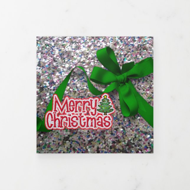 Two photo Christmas glitter Tri-Fold Holiday Card (Cover)