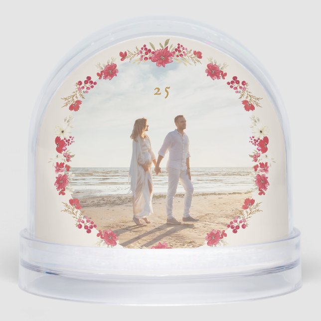 two photo christmas holiday botanical wreath  snow globe (Front)