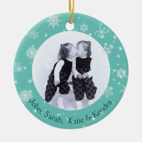 Two Photo Christmas Snowflakes Double Sided  Ceramic Ornament