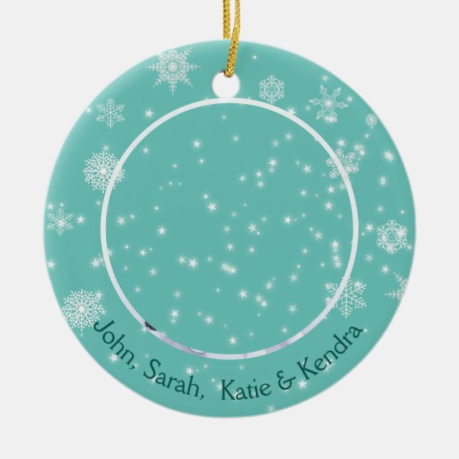 Two Photo Christmas Snowflakes Double Sided  Ceramic Ornament (Front)