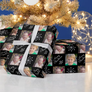 Two Photo Collage Purple Merry Christmas Wrapping Paper