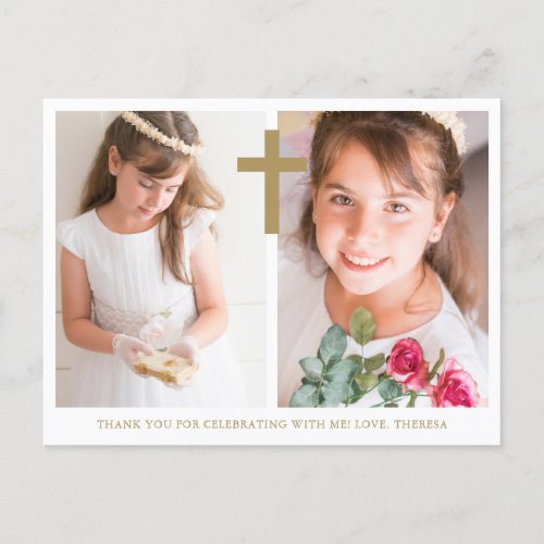 Two Photo Cross First Communion Thank You Postcard